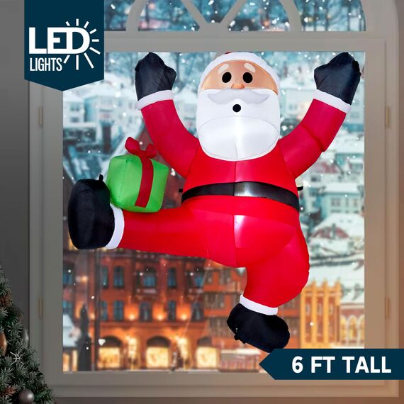 Joiedomi 6 Fuß hoher aufblasbarer Kletter-Weihnachtsmann mit Geschenkbox, aufblasbarer hängender Weihnachtsmann mit integrierter LED für Weihnachtsfeier, Outdoor, Hof, Garten, Rasendekoration