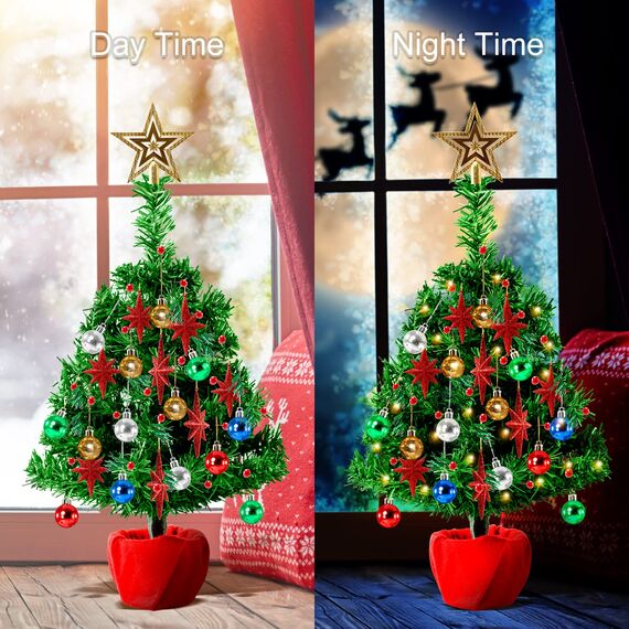 20 Zoll Tabletop Weihnachtsbaum Illuminated Mini Künstlicher Weihnachtsbaum mit 20 LED-Leuchten & Mini Ornament für Table Top Christmas Holiday Party Home Decor