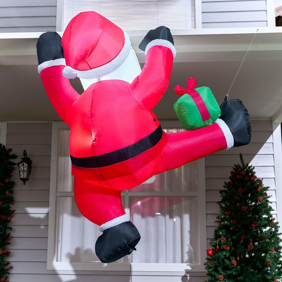 Joiedomi 6 Fuß hoher aufblasbarer Kletter-Weihnachtsmann mit Geschenkbox, aufblasbarer hängender Weihnachtsmann mit integrierter LED für Weihnachtsfeier, Outdoor, Hof, Garten, Rasendekoration