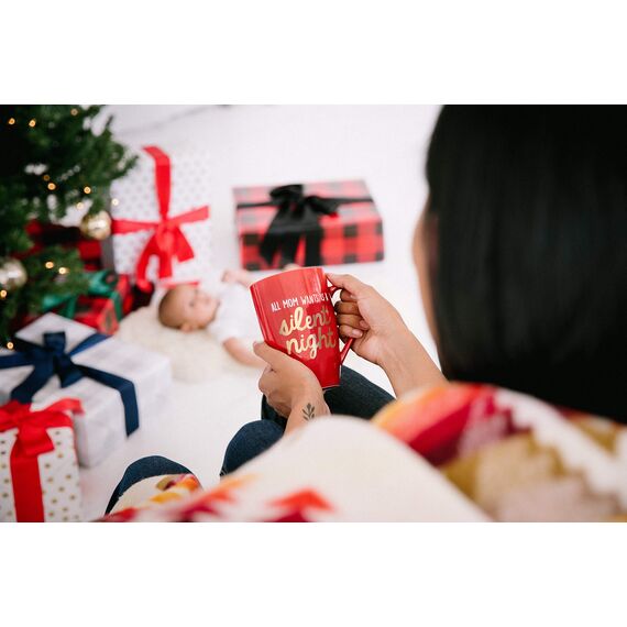 Pearhead Silent Night Ceramic Mug, Novelty Christmas Mug, Mom Coffee Mug Gift, Holiday Drinkware Decor, Rot Red