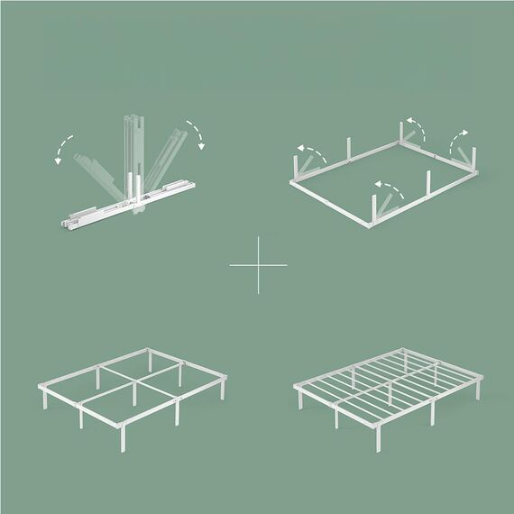 Zinus Caleb Bett 90x200 cm - Höhe 36 cm mit Stauraum unter dem Bett - Metall-Plattformbettrahmen - Klappbarer Bettrahmen - Weiß