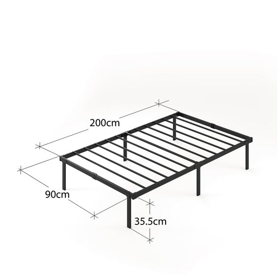 Zinus Caleb Bett 90x200 cm - Höhe 36 cm mit Stauraum unter dem Bett - Metall-Plattformbettrahmen - Klappbarer Bettrahmen - Schwarz