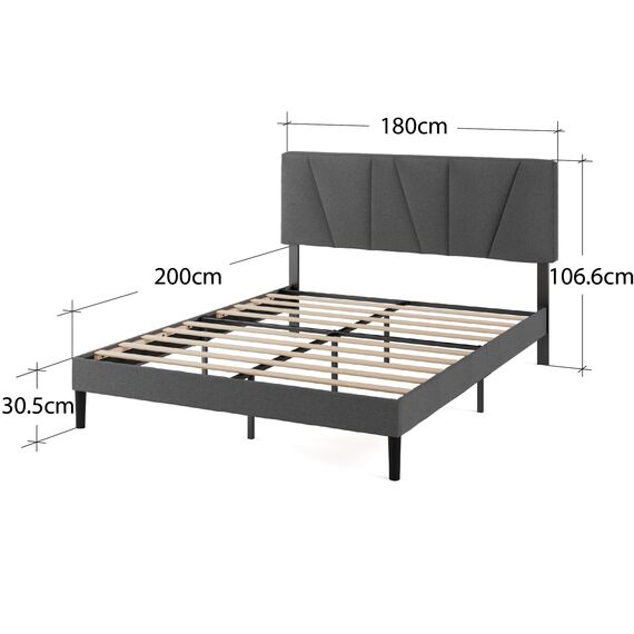 Zinus Maya Polsterbett 180x200 cm mit Kopfteil - 30 cm Hohes Bett 180x200 mit Lattenrost aus Holz - Kompakte Verpackung & Einfache Montage - Dunkelgrau