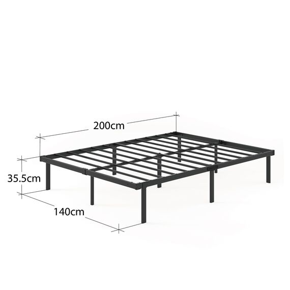 Zinus Caleb Bett 140x200 cm - Höhe 36 cm mit Stauraum unter dem Bett - Metall-Plattformbettrahmen - Klappbarer Bettrahmen - Schwarz