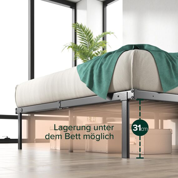 Zinus Caleb Bett 100x200 cm - Höhe 36 cm mit Stauraum unter dem Bett - Metall-Plattformbettrahmen - Klappbarer Bettrahmen - Schwarz