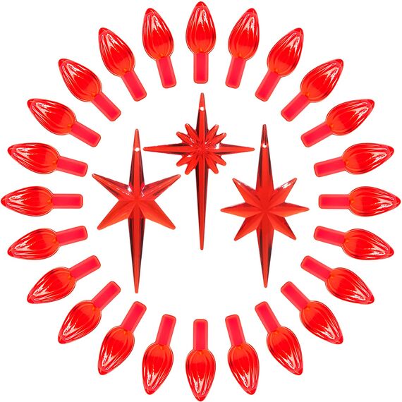 KonohaELF Keramik-Weihnachtsbaum-Ersatz-Leuchtmittel, rot, mittlere Drehung, Kunststoffklammern, Ornamente für Keramikbaum (87 Glühbirnen und 3 Topper-Stern)