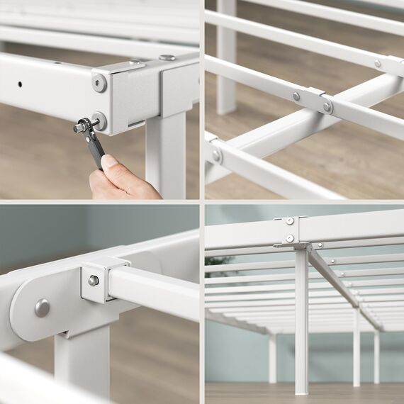 Zinus Caleb Bett 90x200 cm - Höhe 36 cm mit Stauraum unter dem Bett - Metall-Plattformbettrahmen - Klappbarer Bettrahmen - Weiß