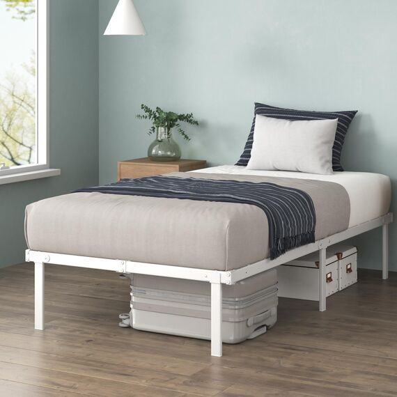 Zinus Caleb Bett 90x200 cm - Höhe 36 cm mit Stauraum unter dem Bett - Metall-Plattformbettrahmen - Klappbarer Bettrahmen - Weiß