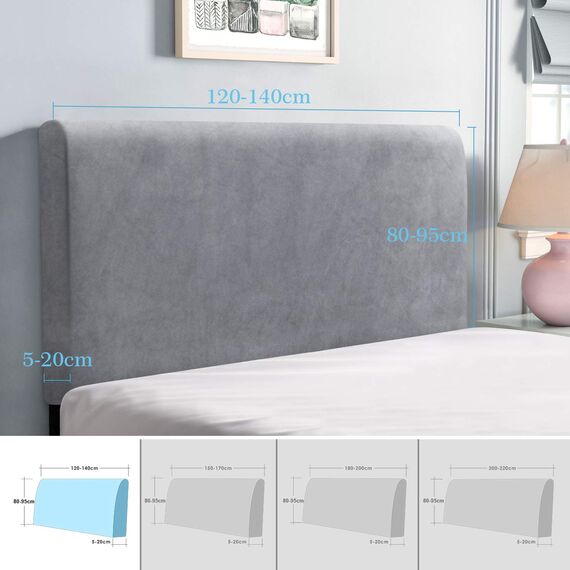 TAOCOCO Bett Kopfteil Bezug, Kopfteilbezug für Doppelbett, elastischer Kopfteilbezug, weicher Samtstoff, waschbar, All-in-One-Design, Hellgrau, 120-140 cm