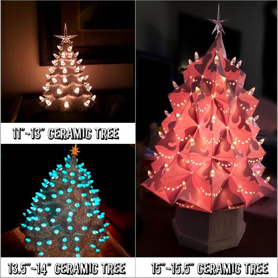 KonohaELF Keramik-Weihnachtsbaum-Ersatzlampen, schwarz-grau, mittlere Drehung, Kunststoffklammern, Ornamente für Keramikbaum (87 Glühbirnen und 3 Sternspitzen)