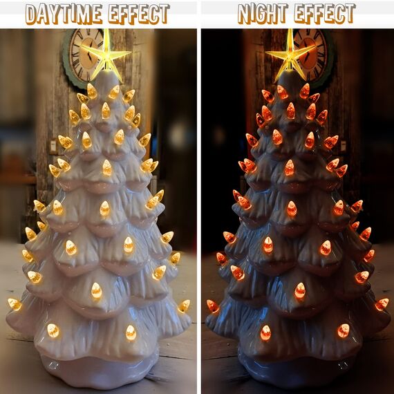 KonohaELF Keramik-Weihnachtsbaum-Ersatz-Leuchtmittel, mittelgroß, gedreht, Kunststoffklammern, Ornamente für Keramikbaum (87 Glühbirnen und 3 Sternspitzen)