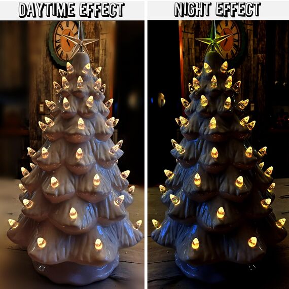 KonohaELF Keramik-Weihnachtsbaum-Ersatzlampen, schwarz-grau, mittlere Drehung, Kunststoffklammern, Ornamente für Keramikbaum (87 Glühbirnen und 3 Sternspitzen)