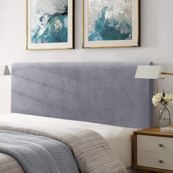 TAOCOCO Bett Kopfteil Bezug, Kopfteilbezug für Doppelbett, elastischer Kopfteilbezug, weicher Samtstoff, waschbar, All-in-One-Design, Hellgrau, 120-140 cm
