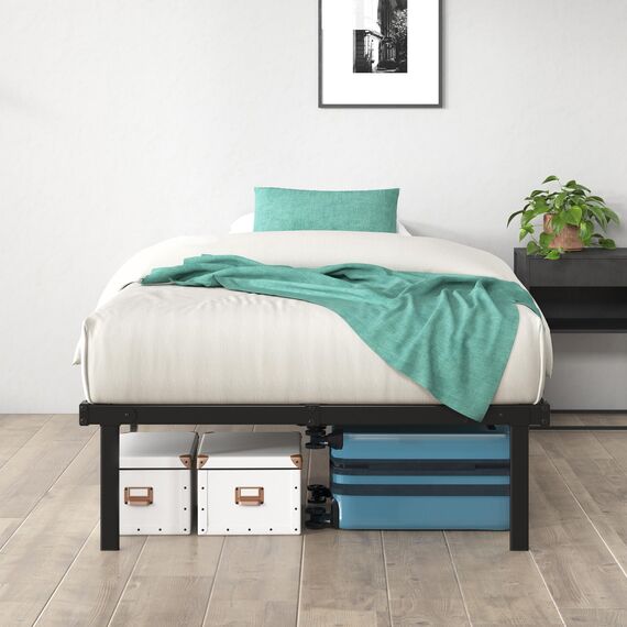Zinus Caleb Bett 90x200 cm - Höhe 36 cm mit Stauraum unter dem Bett - Metall-Plattformbettrahmen - Klappbarer Bettrahmen - Schwarz