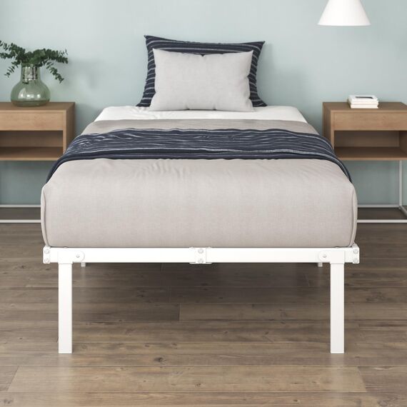 Zinus Caleb Bett 90x200 cm - Höhe 36 cm mit Stauraum unter dem Bett - Metall-Plattformbettrahmen - Klappbarer Bettrahmen - Weiß