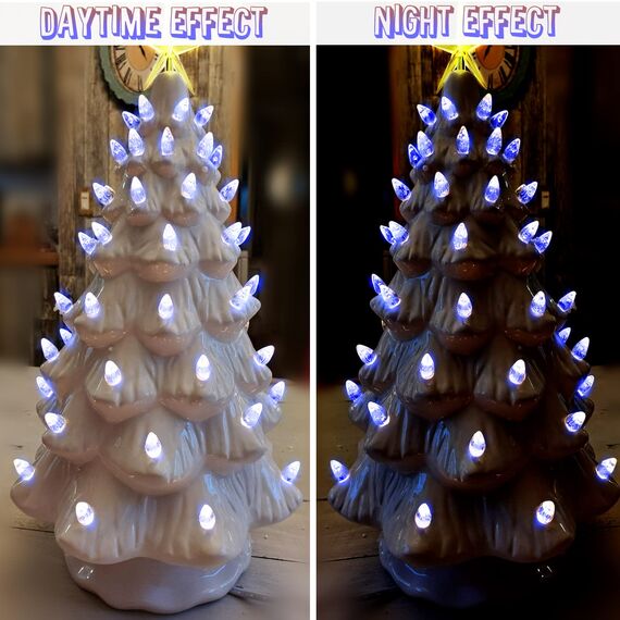 KonohaELF Keramik-Weihnachtsbaum-Ersatzlampen, klein, blau, mittelgroß, gedreht, Kunststoffheringe, Ornamente für Keramikbaum (87 Glühbirnen und 3 Sternspitzen)