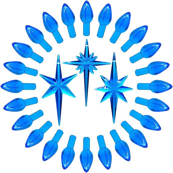 KonohaELF Keramik-Weihnachtsbaum-Ersatzlampen, klein, blau, mittelgroß, gedreht, Kunststoffheringe, Ornamente für Keramikbaum (87 Glühbirnen und 3 Sternspitzen)
