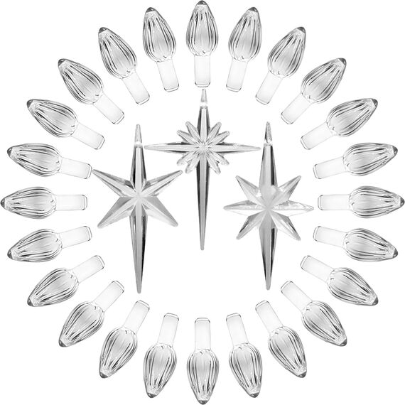 KonohaELF Keramik-Weihnachtsbaum-Ersatzlampen, transparent, weiß, mittlere Drehung, Kunststoffklammern, Ornamente für Keramikbaum (87 Glühbirnen und 3 Sternspitzen)