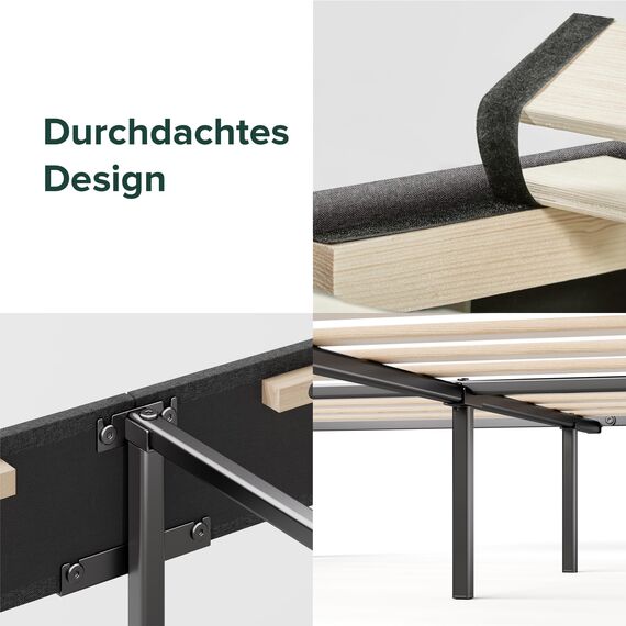 Zinus Maya Polsterbett 180x200 cm mit Kopfteil - 30 cm Hohes Bett 180x200 mit Lattenrost aus Holz - Kompakte Verpackung & Einfache Montage - Dunkelgrau