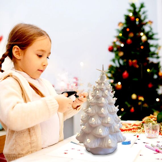 KonohaELF Keramik-Weihnachtsbaum-Ersatzlampen, transparent, weiß, mittlere Drehung, Kunststoffklammern, Ornamente für Keramikbaum (87 Glühbirnen und 3 Sternspitzen)