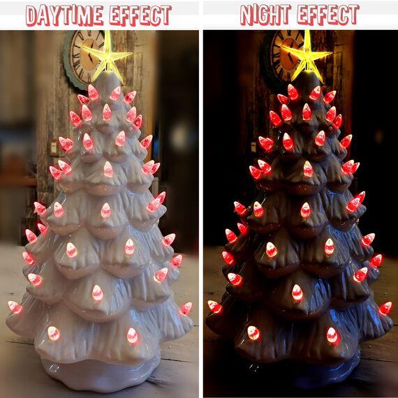 KonohaELF Keramik-Weihnachtsbaum-Ersatz-Leuchtmittel, mittelgroß, gedrehte Kunststoffklammern, Ornamente für Keramikbaum (87 Glühbirnen und 3 Sternspitzen)