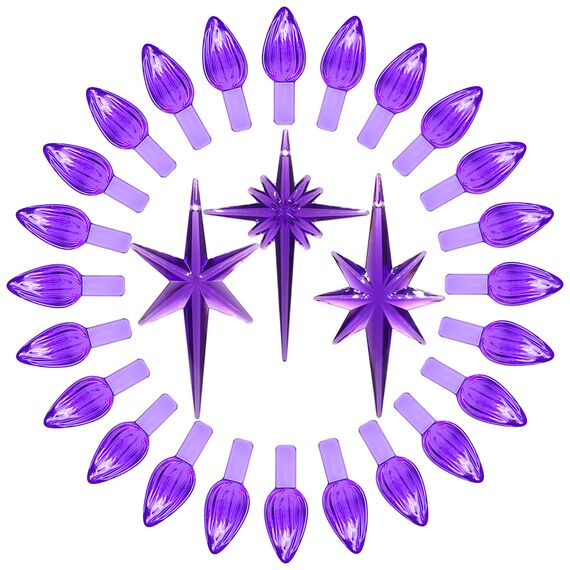 KonohaELF Keramik-Weihnachtsbaum-Ersatz-Leuchtmittel, violett, mittlere Drehung, Kunststoffklammern, Ornamente für Keramikbaum (87 Glühbirnen und 3 Topper-Stern)