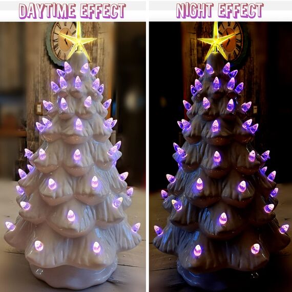 KonohaELF Keramik-Weihnachtsbaum-Ersatz-Leuchtmittel, violett, mittlere Drehung, Kunststoffklammern, Ornamente für Keramikbaum (87 Glühbirnen und 3 Topper-Stern)