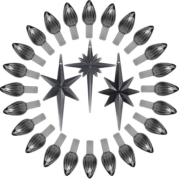 KonohaELF Keramik-Weihnachtsbaum-Ersatzlampen, schwarz-grau, mittlere Drehung, Kunststoffklammern, Ornamente für Keramikbaum (87 Glühbirnen und 3 Sternspitzen)