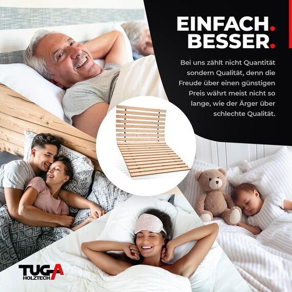 TUGA - Holztech Rollrost Lattenrost 180 x 220cm (90x220 2X) 29mm 500kg stabilster Bettrost Rolllattenrost