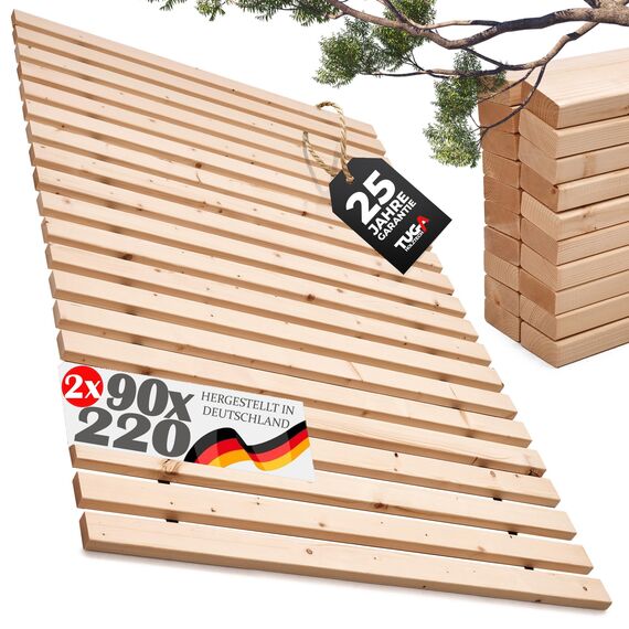 TUGA - Holztech Rollrost Lattenrost 180 x 220cm (90x220 2X) 29mm 500kg stabilster Bettrost Rolllattenrost