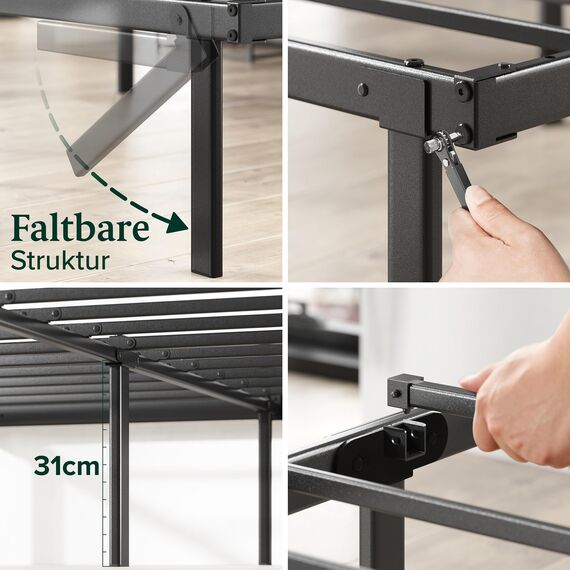 Zinus Caleb Bett 180x200 cm - Höhe 36 cm mit Stauraum unter dem Bett - Metall-Plattformbettrahmen - Klappbarer Bettrahmen - Schwarz