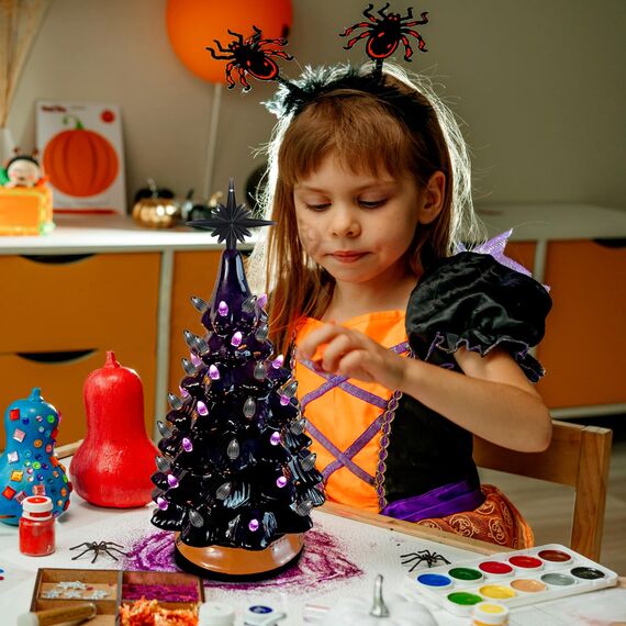 KonohaELF Keramik-Weihnachtsbaum-Ersatzlampen, schwarz-grau, mittlere Drehung, Kunststoffklammern, Ornamente für Keramikbaum (87 Glühbirnen und 3 Sternspitzen)