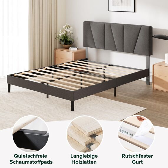 Zinus Maya Polsterbett 180x200 cm mit Kopfteil - 30 cm Hohes Bett 180x200 mit Lattenrost aus Holz - Kompakte Verpackung & Einfache Montage - Dunkelgrau