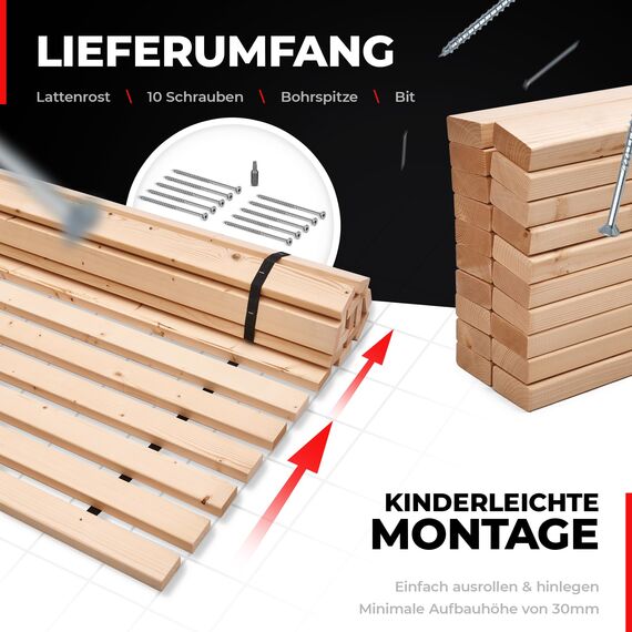 TUGA - Holztech Rollrost Lattenrost 180 x 220cm (90x220 2X) 29mm 500kg stabilster Bettrost Rolllattenrost