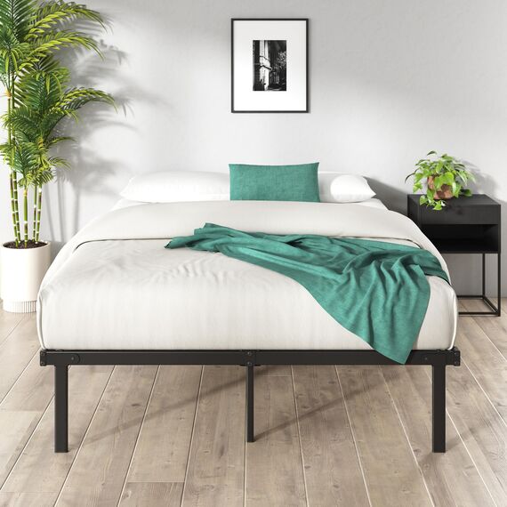 Zinus Caleb Bett 140x200 cm - Höhe 36 cm mit Stauraum unter dem Bett - Metall-Plattformbettrahmen - Klappbarer Bettrahmen - Schwarz