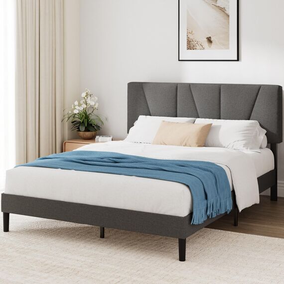 Zinus Maya Polsterbett 180x200 cm mit Kopfteil - 30 cm Hohes Bett 180x200 mit Lattenrost aus Holz - Kompakte Verpackung & Einfache Montage - Dunkelgrau