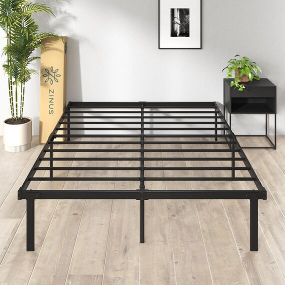 Zinus Caleb Bett 140x200 cm - Höhe 36 cm mit Stauraum unter dem Bett - Metall-Plattformbettrahmen - Klappbarer Bettrahmen - Schwarz