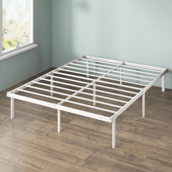 Zinus Caleb Bett 140x200 cm - Höhe 36 cm mit Stauraum unter dem Bett - Metall-Plattformbettrahmen - Klappbarer Bettrahmen - Weiß