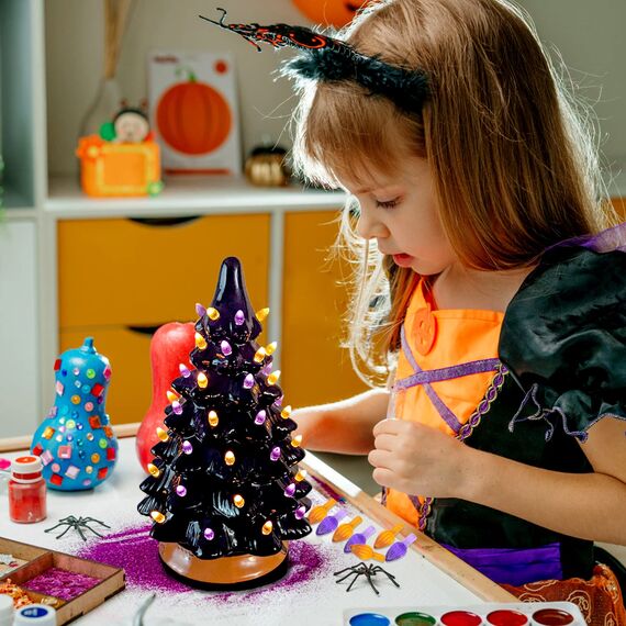 KonohaELF Keramik-Weihnachtsbaum-Ersatz-Leuchtmittel, violett, mittlere Drehung, Kunststoffklammern, Ornamente für Keramikbaum (87 Glühbirnen und 3 Topper-Stern)