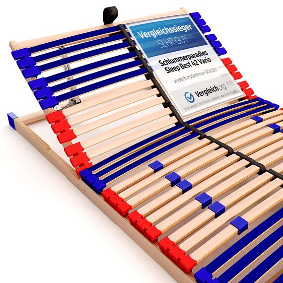Stabiler Lattenrost 100% BUCHE Lattenrahmen - Kopfteil verstellbar - SCHULTERFRÄSUNG, 7 Zonen, 42 Federleisten, Härte-Regulierung, Mittelgurt - Vario Sleep Best 42® unmontiert (90x200cm)