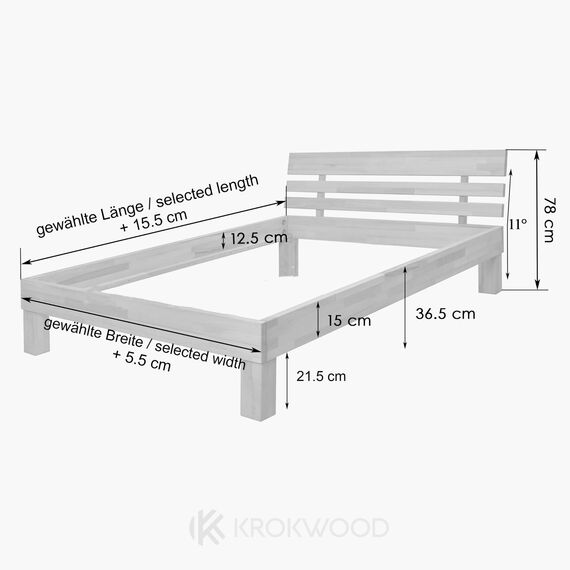 Krok Wood Massivholzbett Julia in Buche, Farbe Dunkle Eiche (90 x 200 cm)