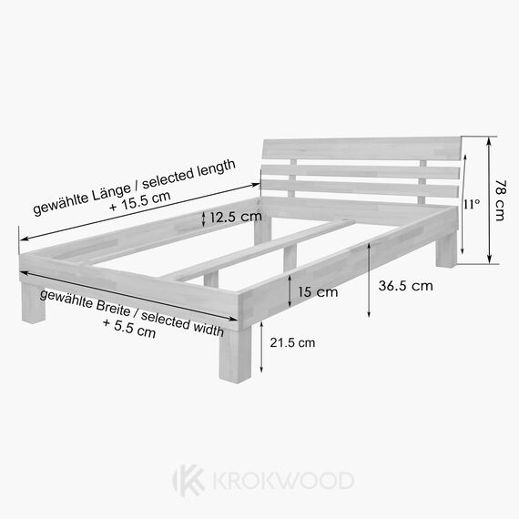 Krok Wood Massivholzbett Julia in Buche, Farbe Dunkle Eiche (140 x 200 cm)