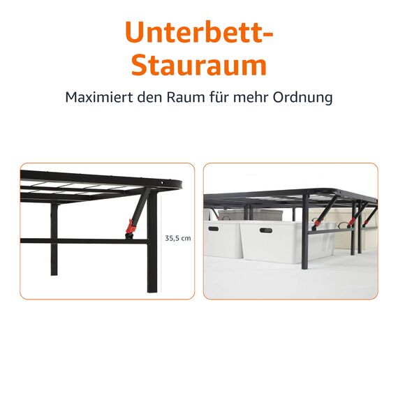 Amazon Basics Bettgestell, Klappbar, Pritsche, Werkzeuglose Montage, Unterbettstauraum, Einzelbett, 90 x 190 x 35.5 cm, Schwarz