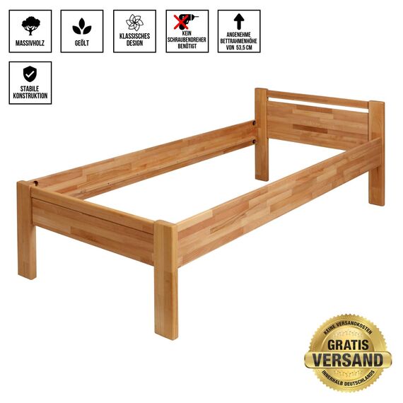 Krok Wood Seniorenbett SiSi aus Massivholz (Buche, 100 x 200 cm + Nachttisch)