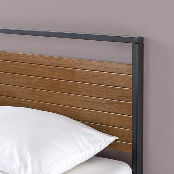 Zinus Suzanne 18 cm Bettrahmen aus Metall und Holz | Massivholz & Stahlkonstruktion | Holzlattenunterstützung | Für Erwachsene, Kinder, Jugendliche | Einfache Montage | 90 x 200 cm | Kastanienbraun