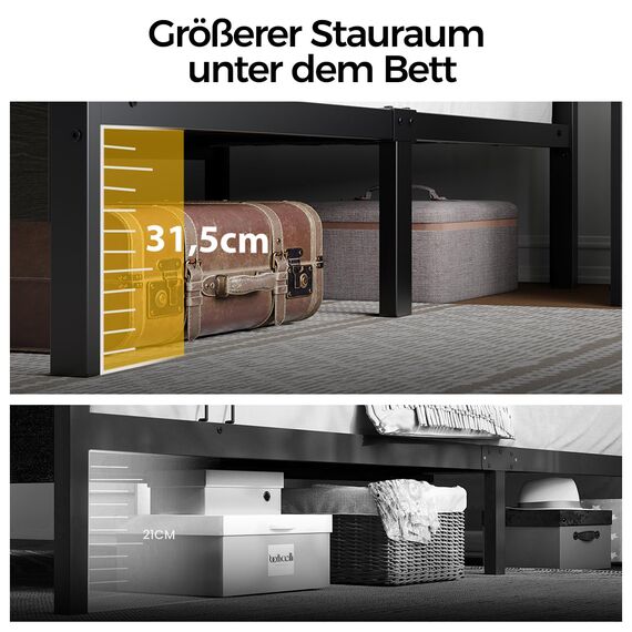 Seventable Bett 90x200 mit LED, Ladestation (2 USB-Anschlüsse & 1 Typ-C-Anschluss), Metallbett mit Gepolstertem Kopfteil & Stauraum, perfekt für Kinderzimmer, Jugendzimmer
