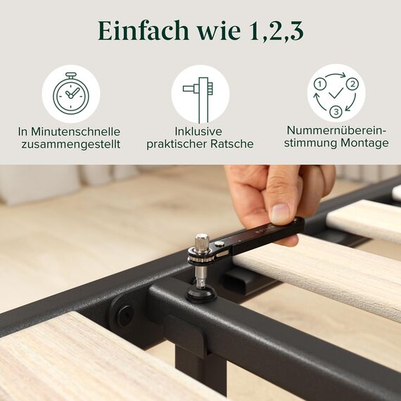 Zinus Trisha 18 cm Metallrahmenbett | Lattenrost | Holzlattenunterstützung | 180 x 200 cm | Schwarz