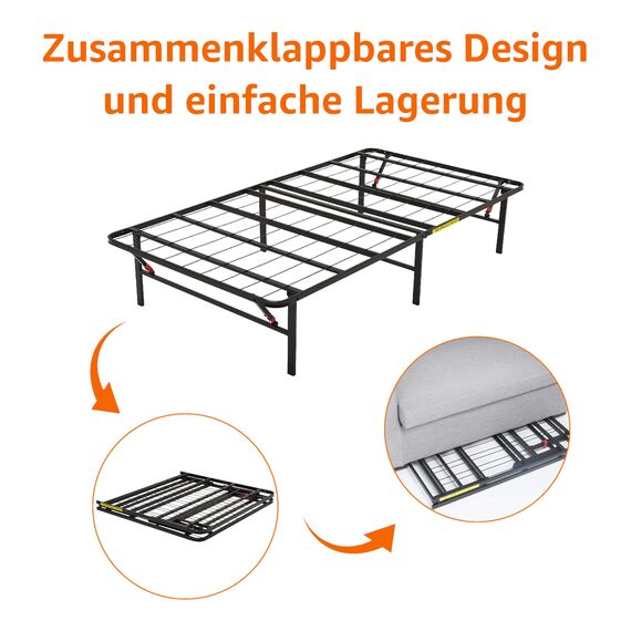 Amazon Basics Bettgestell, Klappbar, Pritsche, Werkzeuglose Montage, Unterbettstauraum, Einzelbett, 90 x 190 x 35.5 cm, Schwarz
