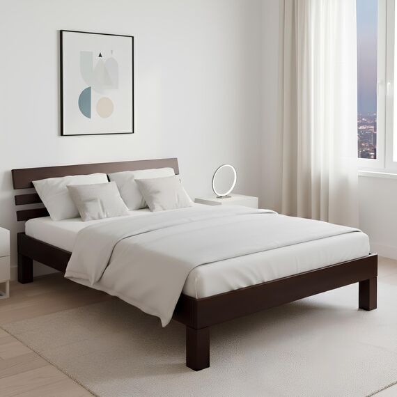Krok Wood Massivholzbett Julia in Buche, Farbe Dunkle Eiche (140 x 200 cm)
