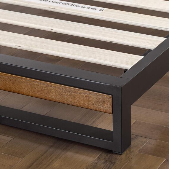 Zinus Suzanne 18 cm Bettrahmen aus Metall und Holz | Massivholz & Stahlkonstruktion | Holzlattenunterstützung | Für Erwachsene, Kinder, Jugendliche | Einfache Montage | 90 x 200 cm | Kastanienbraun